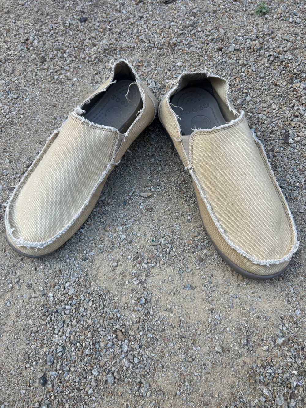 CROCS Men's Frayed Canvas Slip-On Loafers in Tan